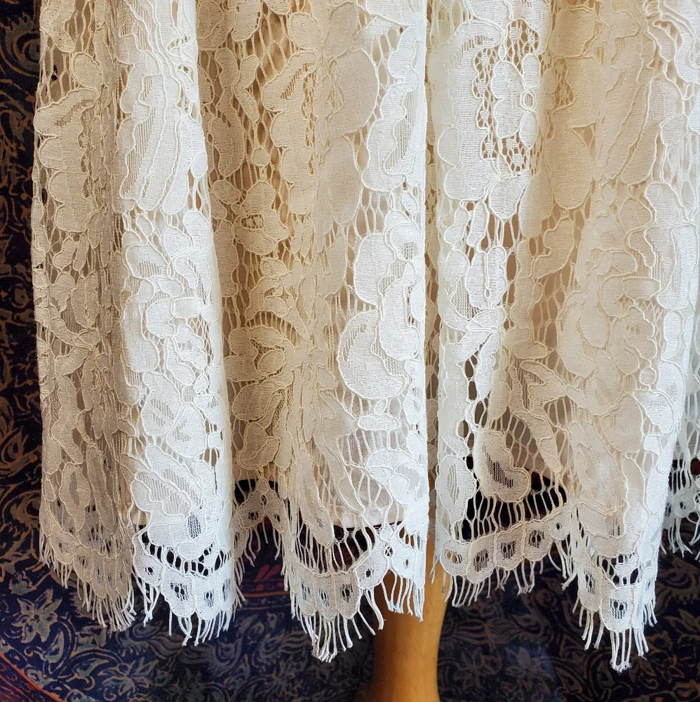 NWT Tobi Off White Lace Sleeveless Deep-V Sheer Back Mini Dress Womens Medium - Picture 6 of 15
